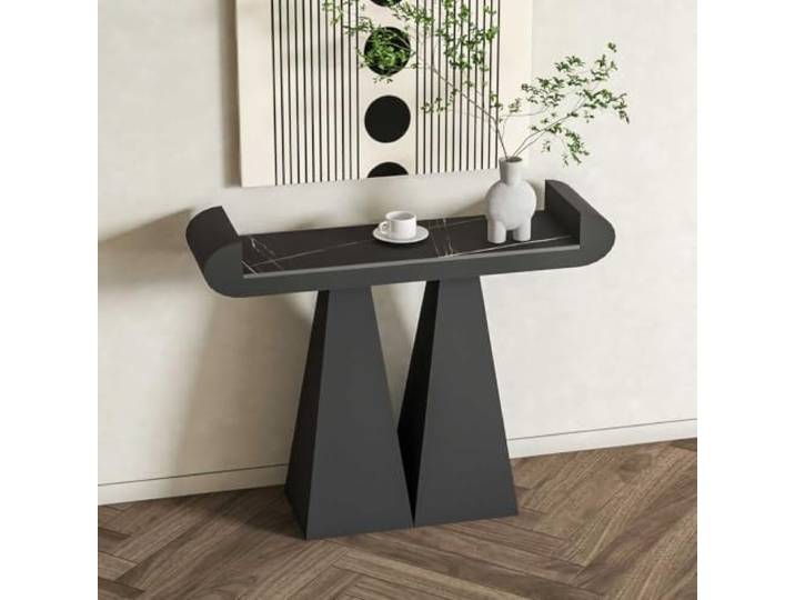 ZCQMSCWW Konsolentisch, schmaler Eingangsbereich-Tisch aus Sinterstein Schmaler Metallfuß, platzsparendes Design, vielseitige Dekoration