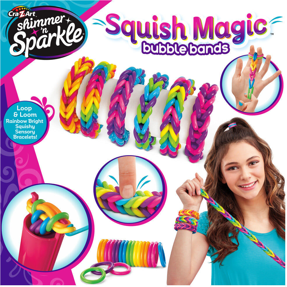 Cra-Z-Art Shimmer n Sparkle Squish Magic Bubble Bands Craft Kit for Kids - 100 Latex-Free Squish Bands - Ages 6 and Up
