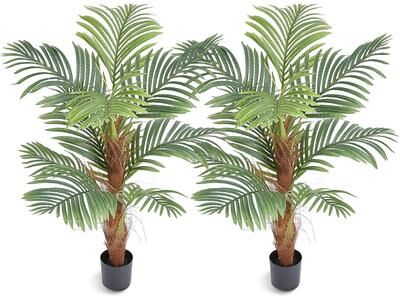 Kodotan sofa Artificial Palm Tree, 4 FT Tall Faux Plant, Secure PE Material & Anti-Tip Tilt Protection Low-Maintenance Plant, Lifelike Green