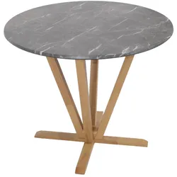 Mendler Bistrotisch HWC-M56, Tisch Esstisch, Massiv-Holz HPL Laminat Melamin Ø92cm, Marmor/Stein-Optik, helles Gestell