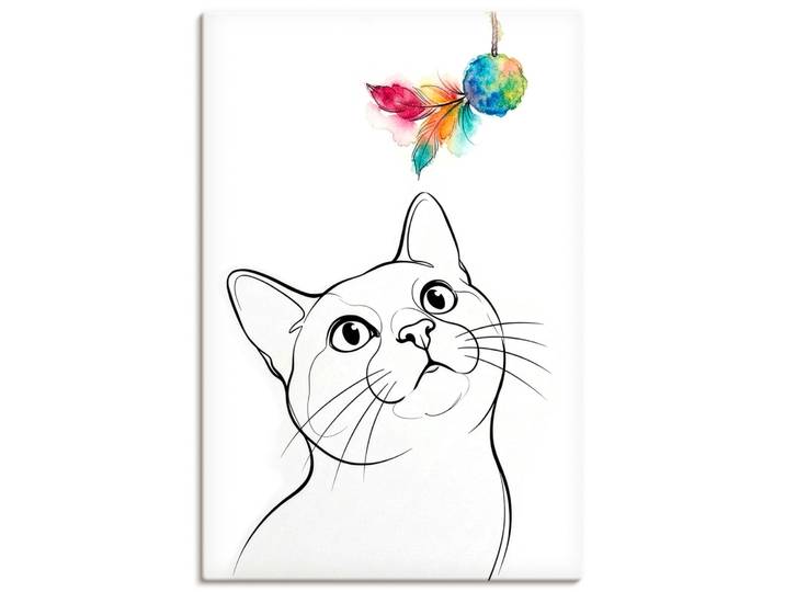 Wandbild GOODPRODUCT Katze mit Spielzeug I , bunt (farbe bild(er): weiß), B:20cm H:30cm T:1,7cm, Holz, Leinwand, Bilder, Wandbild, als Poster oder Leinwandbild in versch. Grössen