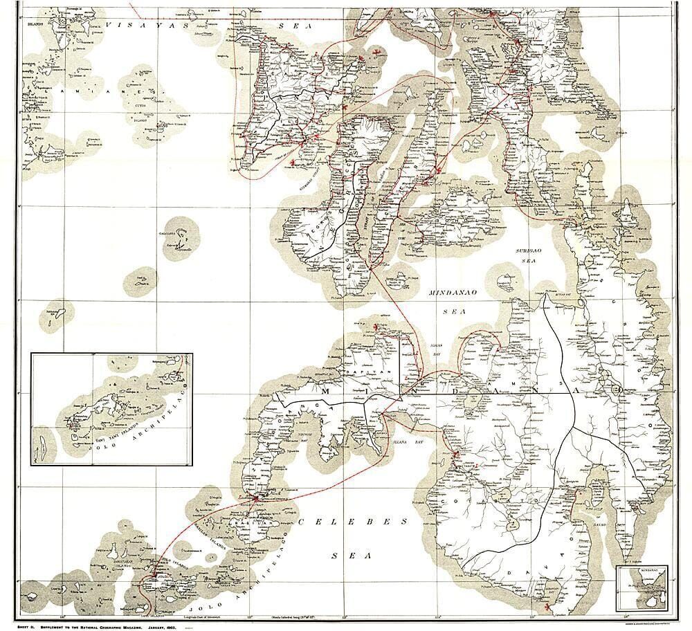 National Geographic Historic POD Carte sud des lignes télégraphiques militaires des Philippines de 1902