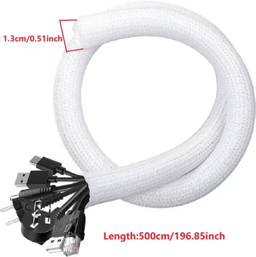 Inspire Essentials Braided Cable Sleeve PET Nylon Wire Protector Cable Wrap white 5m