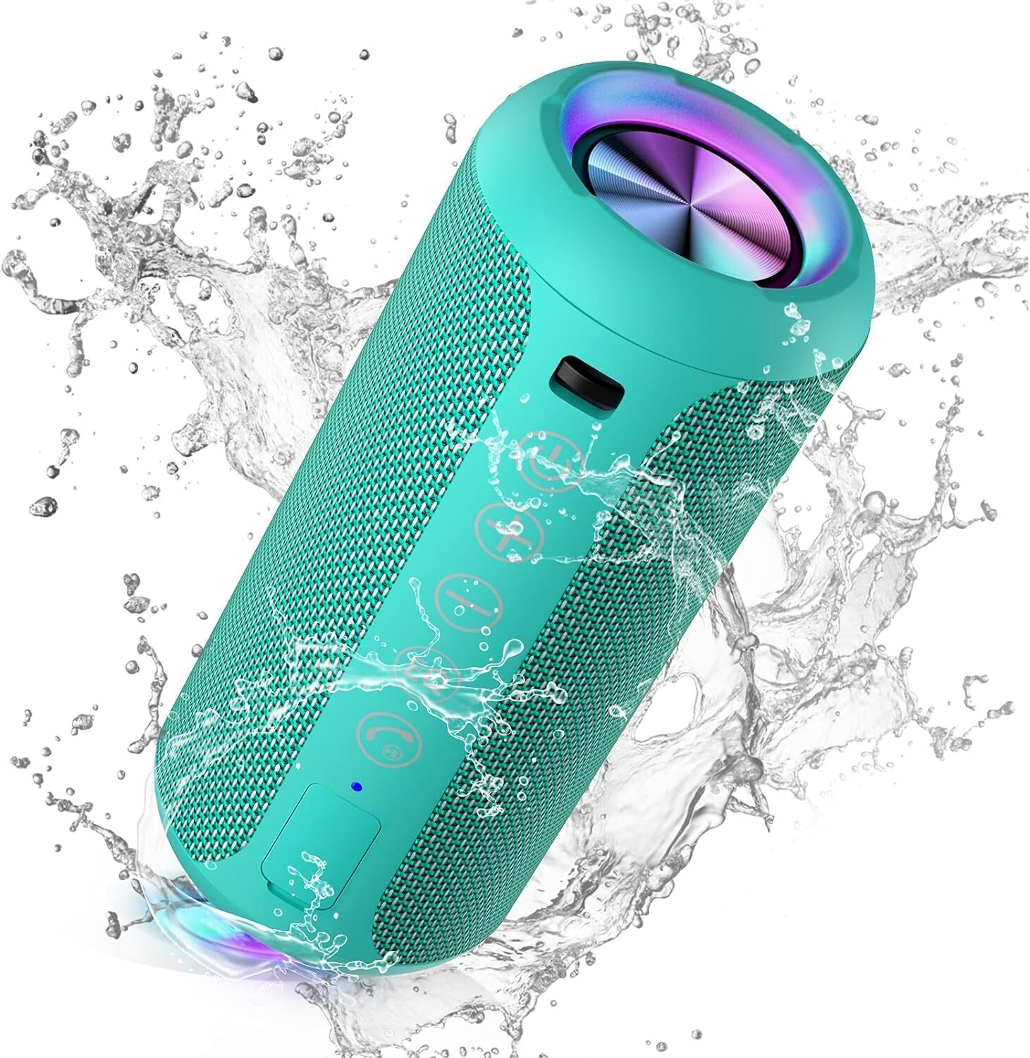 Tragbarer Ortizan Bluetooth Lautsprecher mit LED-Licht, IPX7 Wasserschutz, 360° Surround Sound, Freisprechfunktion, AUX und TF-Slot für kabellosen