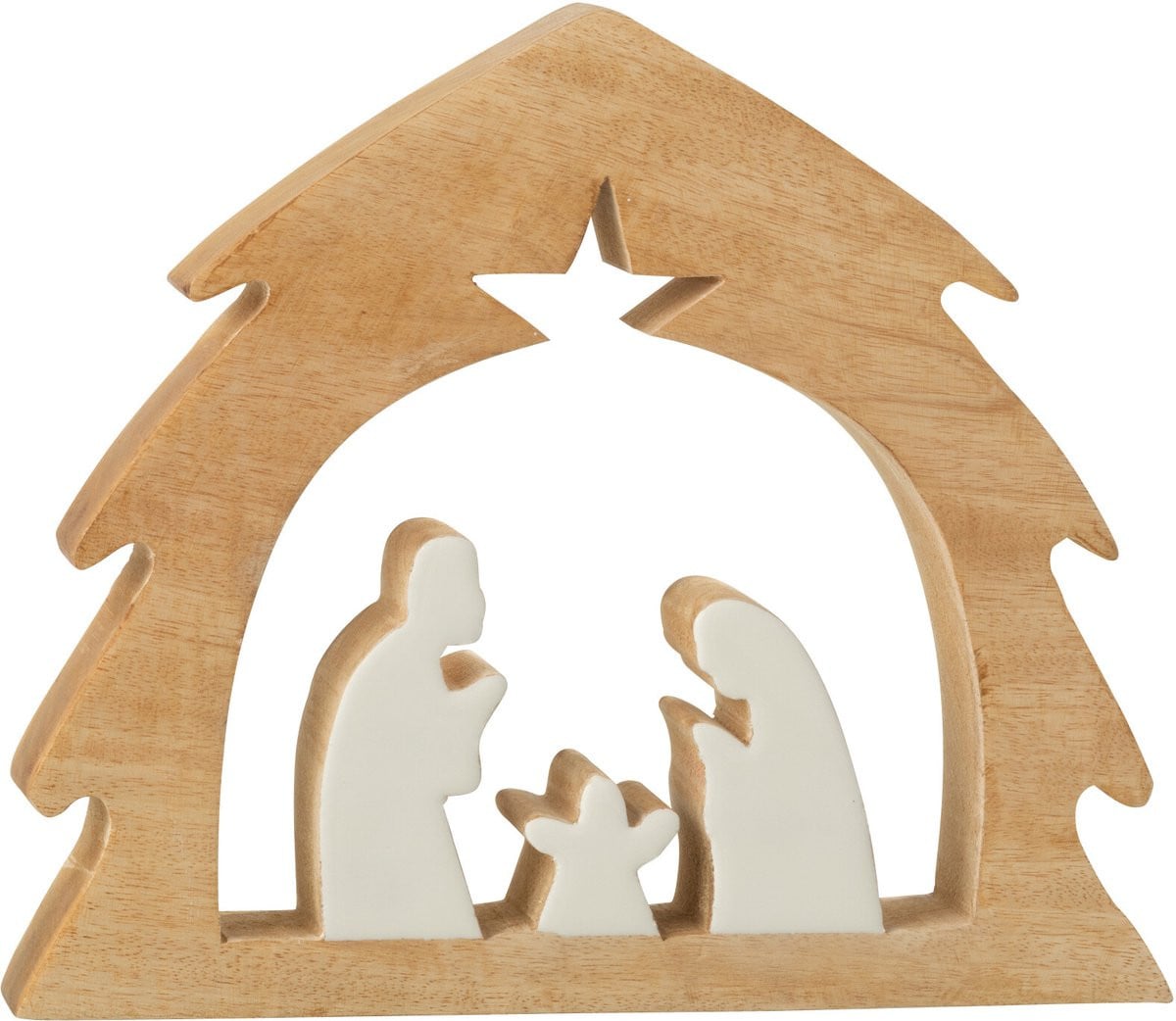 J-Line Kerststal Boom decoratie - hout - wit/naturel - medium
