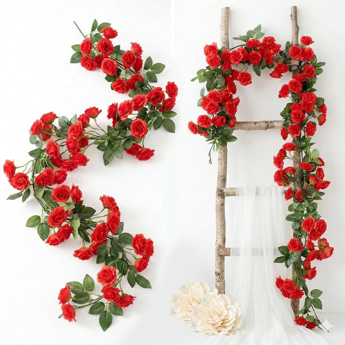 Set van 2 kunstmatige rode rozen kransen voor decoratie