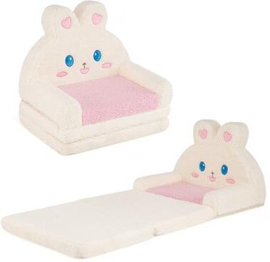 Costway 2-in-1 Convertible Kids Sofa to Lounger with Bunny Pattern-Pink