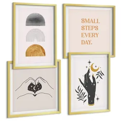 BILDER SET 4er Set - 50x50 cm & 40x60 cm Goldrahmen - Minimalistische Boho-Illustrationen