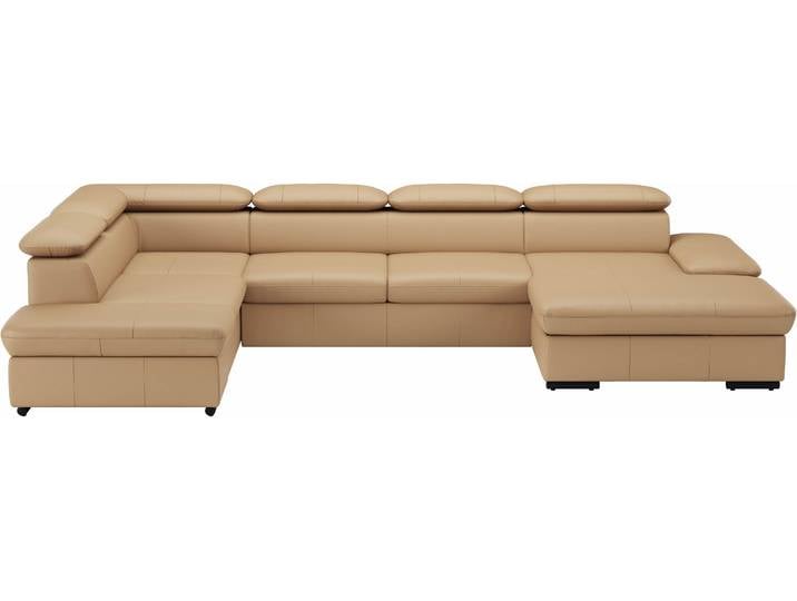 Wohnlandschaft, Kunstleder, Braun (Cappuccino), 349×226 cm, U-Form, Mit Kopfteilverstellung, Modern, sit&more