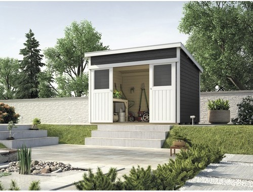 Blockbohlenhaus weka Lugano 2 mit Fußboden 315 x 280 cm anthrazit-weiß