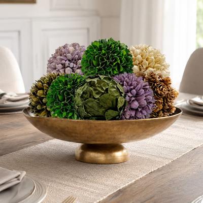 CastelloUSA Handmade Preserved Topiary Balls, Decorative Botanical Bowl Filler in Green, Purple & Brown, Set of 9