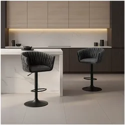 HOME DELUXE Barhocker höhenverstellbar gewebt SAMIR - 5er Set Dunkelgrau