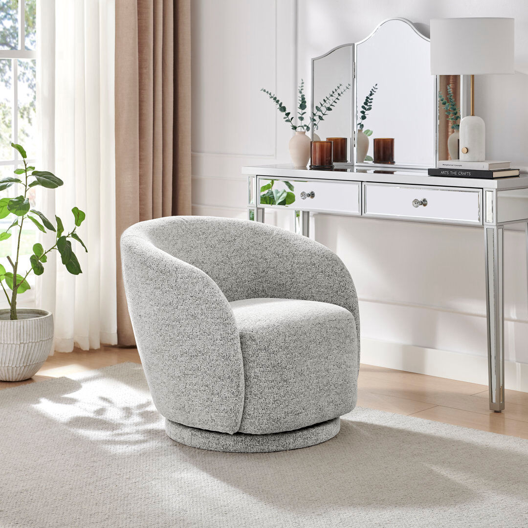 17 Stories Temecka Retro Upholstered Cocoon Tub Swivel Accent Armchair - Simple and Sleek Style Grey 67cm H X 75cm W X 74cm D