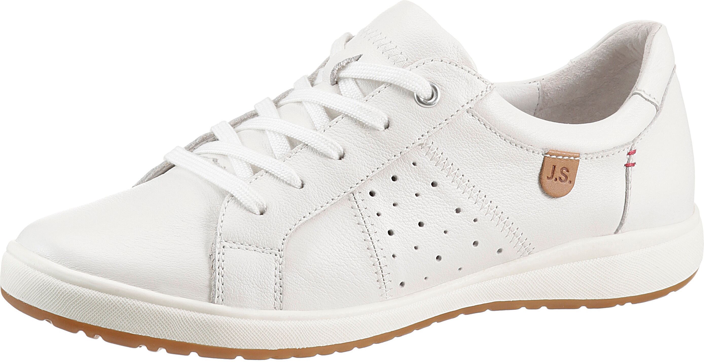 Sneaker JOSEF SEIBEL "CAREN 01", Damen, Gr. 37, Leder Textil, weiss (creme), Nappaleder, Schuhe Sneaker, Freizeitschuh, Halbschuh, Schnürschuh mit gepolstertem Schaftrand creme 37, Leder Textil