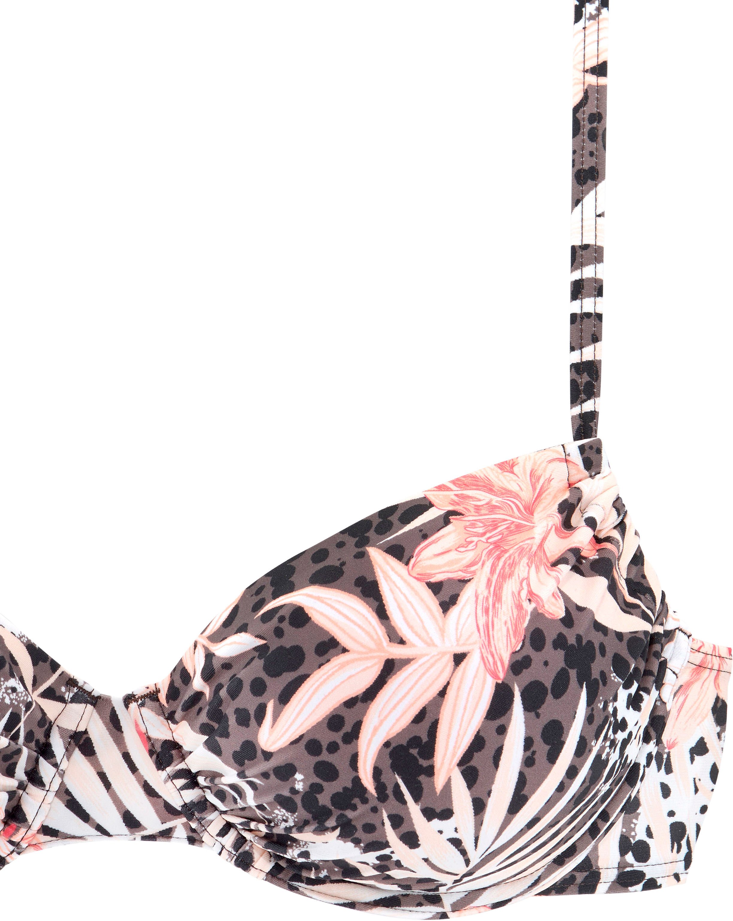 Bügel-Bikini-Top BUFFALO "Branda", Damen, Gr. 38, Cup B, bunt (braun, apricot), Recycling-Polyamid, bedruckt, Bikini-Oberteile Bügel-Bikini-Top, im floralen Design braun, apricot 38, Cup B
