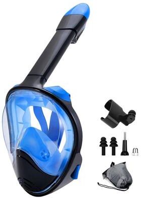 Uplift Essentials Full Face Snorkel Mask With Detachable Camera Mount Wide View AntiFog AntiLeak For Youth And Adults blueblack s m