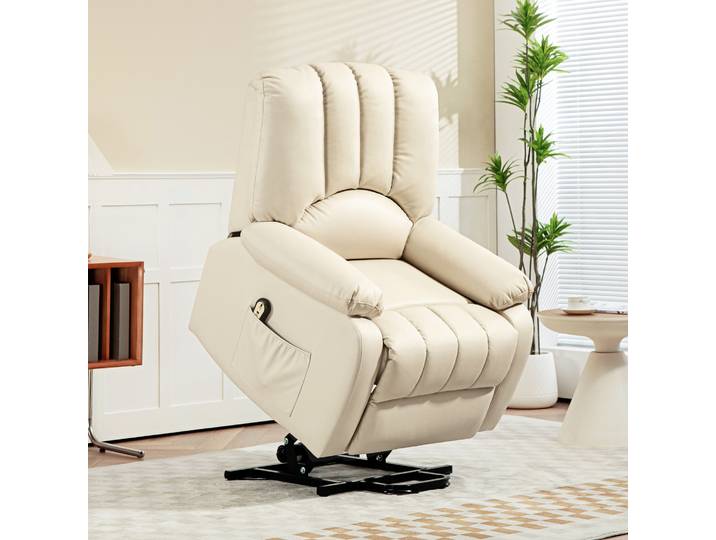 HOMCOM Fauteuil Releveur Électrique Inclinable Beige 86x92x102 cm