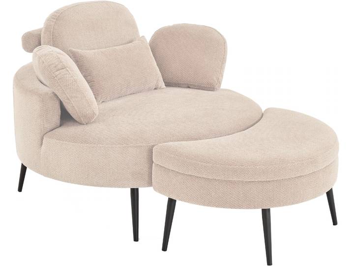 Loveseat GOODPRODUCT Riko Sessel, B: 110 cm, Sitzhöhe: 44 cm , beige (creme), B:110cm H:84cm T:110cm, 95%Polyester, 5%Polyamide, Sessel, Loveseat, XXL- Sessel, mit Stauraumhocker, Rückenstütze & 4 Zierkissen