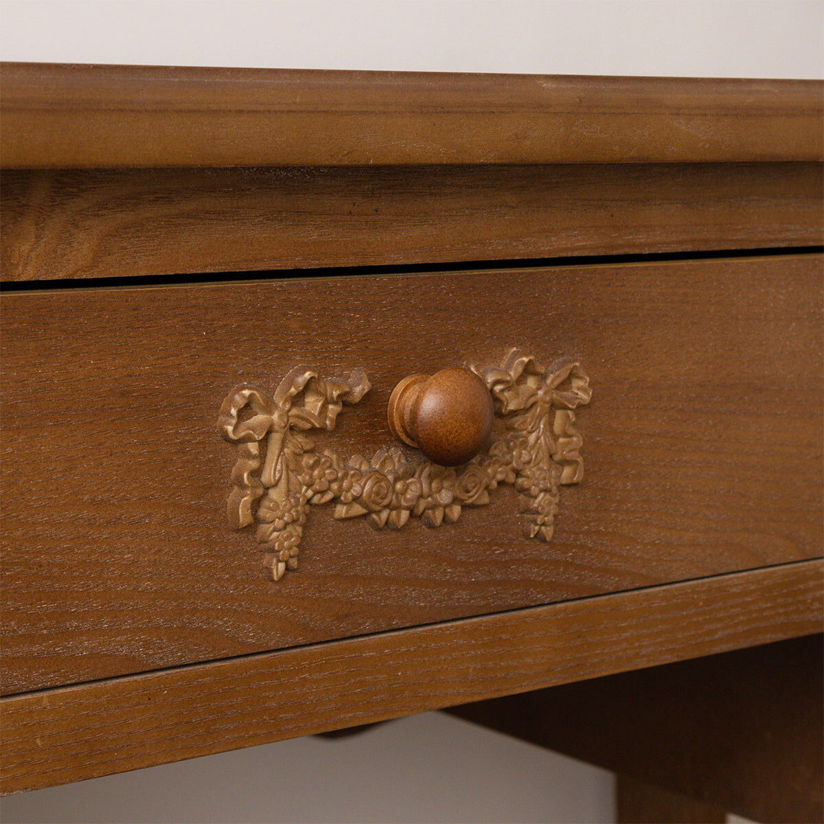 Wooden Dressing Table Desk with Triple Mirror and Stool - Pays Du Bois Range Wood, Metal