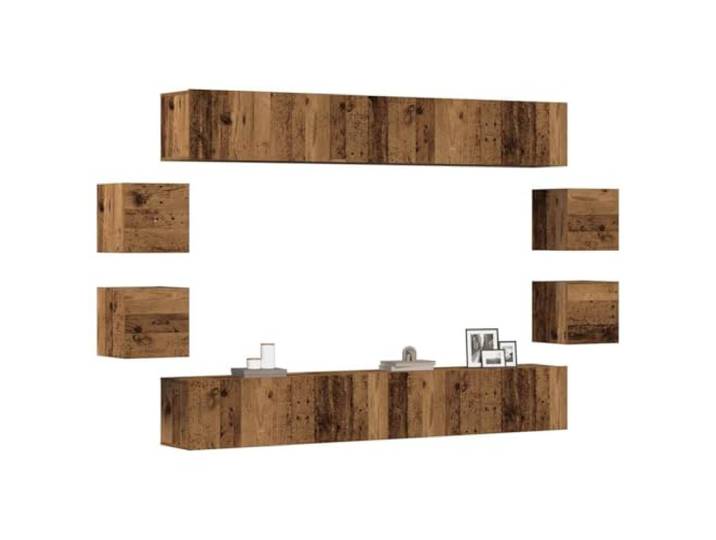 HEFZGDB Wandmontierter TV-Schrank mit Altholz-Optik aus Holzwerkstoff, 8-TLG. Set mit viel Stauraum und modernem Design für Ihr Interieur, langlebig und praktisch, Montagezubehör