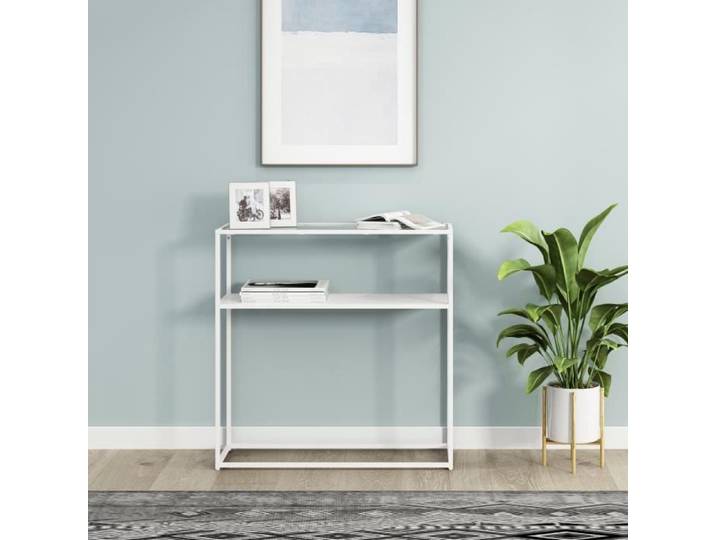 Table console Kuhmo métal verre trempé 80 x 80 x 30 cm blanc transparent