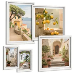 BILDER SET 5er Set - 50x50 cm & 20x30 cm & 40x60 cm Weißer Rahmen - Zitrusfrüchte in der Küche