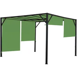 Pergola Baia, Garten Pavillon Terrassenüberdachung, stabiles 6cm-Stahl-Gestell + Schiebedach grün ~ 3x3m