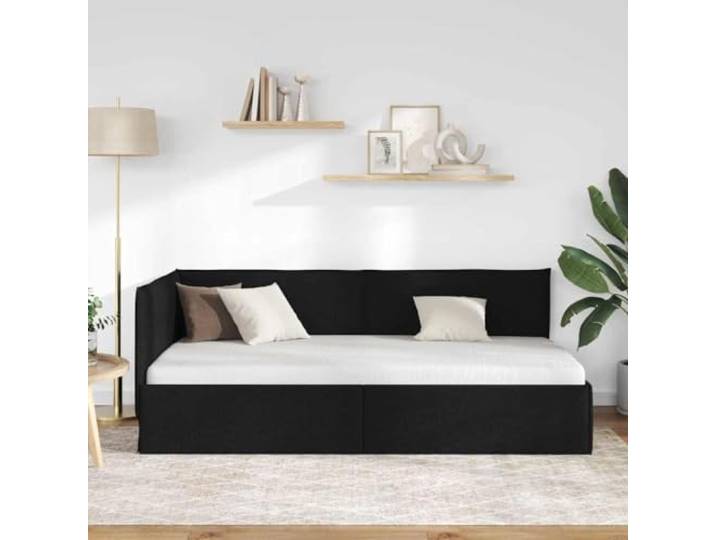 KTHLBRH Eck-Bettrahmen, Schwarz, 80 x 200 cm, Stoff Robuste Holzkonstruktion, L-förmiges Design, umwandelbar in ein Sofa, platzsparend
