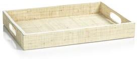 Zodax Reggio Natural Fiber Raffia Tray with Leather Trim