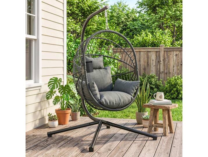 Outsunny Fauteuil Œuf Suspendu Gris Int/Ext avec Coussin
