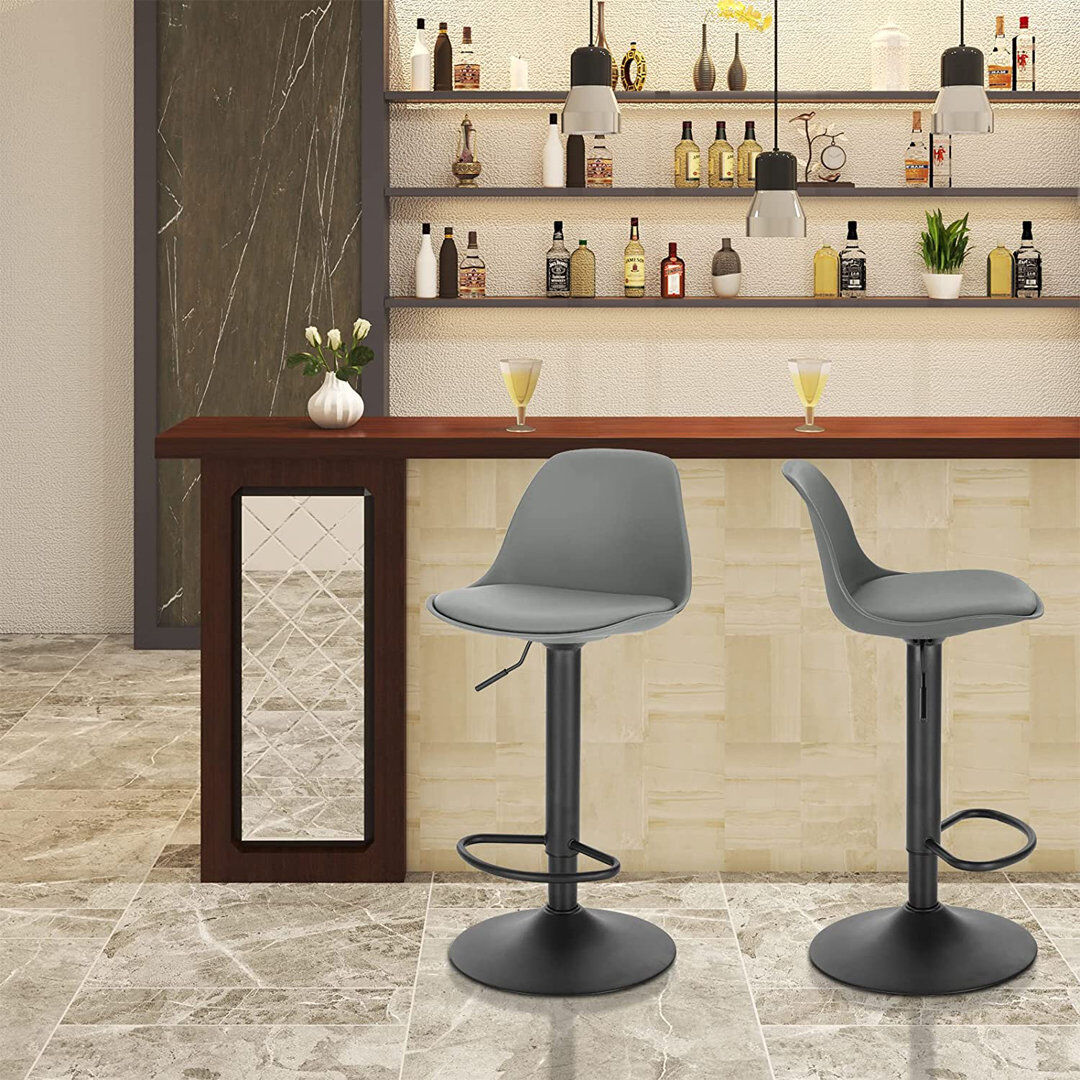 Metro Rikard Swivel Upholstered and Faux Leather Adjustable Height Bar Stool Grey 38.5cm W X 38.5cm D