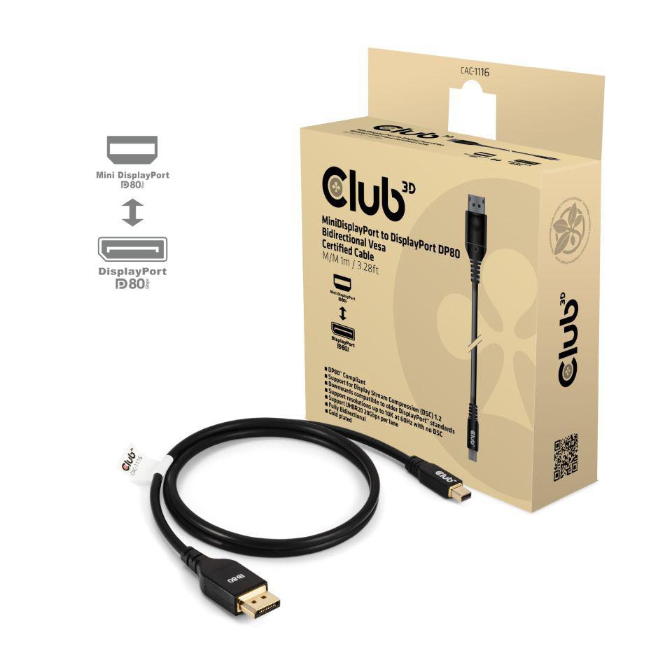 Club3D Club 3D MiniDP 2.1 zu DisplayPort 80 Bidirectionel Vesa zertifiziert St./St. 1m schwarz CAC-1116