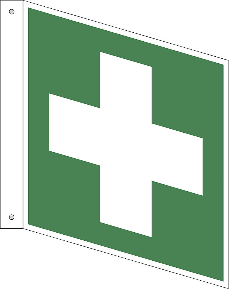kaiserkraft Rettungszeichen, Erste Hilfe, VE 10 Stk, Kunststoff, Fahnenschild, 200 x 200 mm