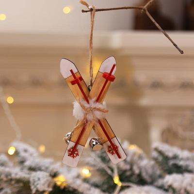 Snug & Styled Rustic Wooden Christmas Sleigh Ornament Hanging Tree Decoration With Bell white