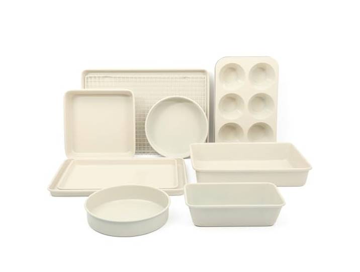 Martha Stewart Gallen 10-teiliges Backformen-Set aus Keramik, PFA-frei, ungiftig, antihaftbeschichtet, Leinenweiß