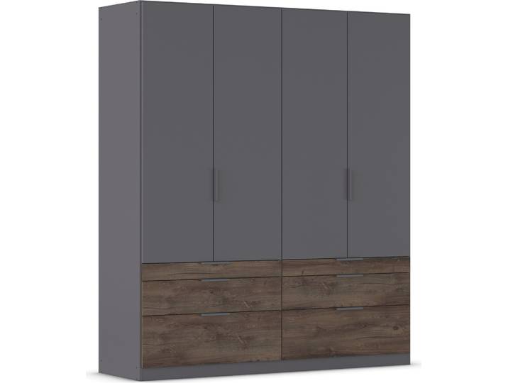 Kleiderschrank RAUCH Koda , grau (graumetallic, atlantic oak dunkel), B:181cm H:210cm T:54cm, Holzwerkstoff, Schränke, Kleiderschrank, mit symmetrisch angeordneten Schubladen MADE IN GERMANY