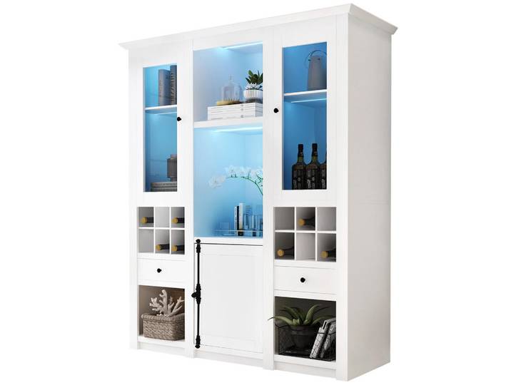 Flieks Vitrine LED 3 Böden Standvitrine Stauraum Weiß, 143x170x45.5 cm, Esszimmer, Vitrinen, Vitrinenschränke