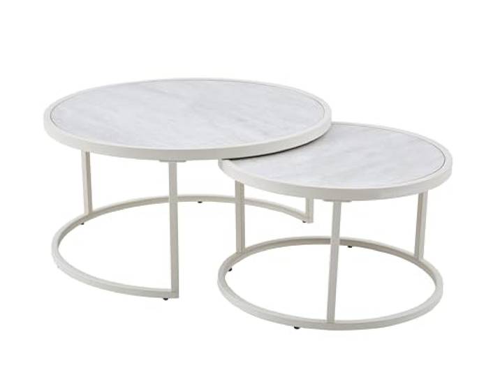 Hela Tische, 2er Set Couchtisch Beistelltisch Ille, Platte Sintered Stone Travertine Optik beige, lackierter Metallrahmen, Rund Ø80/60 cm