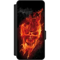 Nivocase Klapphülle für Xiaomi Redmi Note 14 5G Handyhülle aus Kunst Leder NIVOflip schwarz Feuer Schädel (Xiaomi Redmi Note 14 5G), Smartphone Hülle, Schwarz