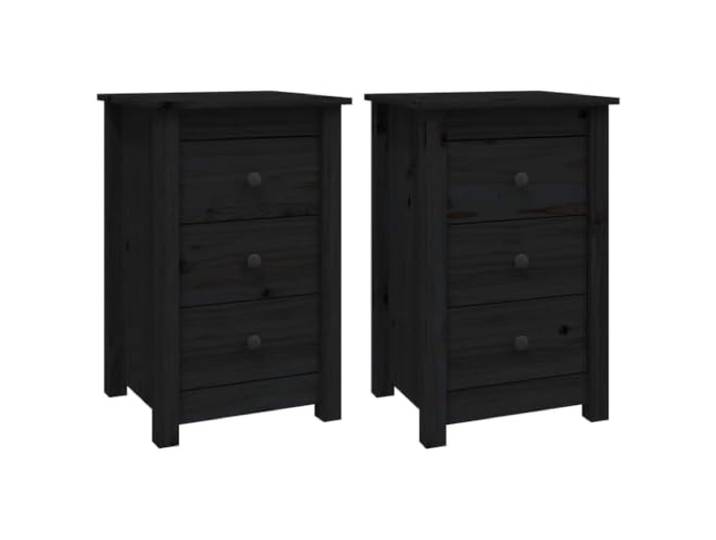 GHVBNMF Nachttische 2er Set Schwarz 40x35x61,5 cm Massivholz Kiefer Praktischer Beistelltisch fürs Schlafzimmer mit 3 Schubladen aus edlem Kiefernholz für geordnete Aufbewahrung im 2er-Set.