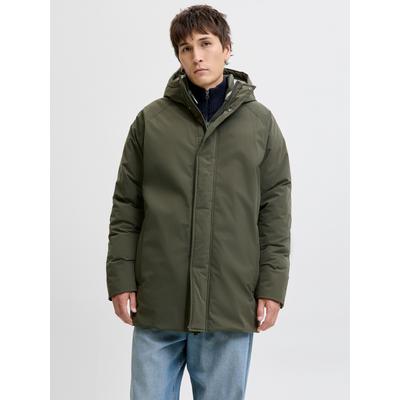 Parka JACK & JONES "JJEWOOD PARKA SN", Herren, Gr. S, grün (forest night), Web, Obermaterial: 100% Polyester, unifarben, regular fit, Jacken Parka