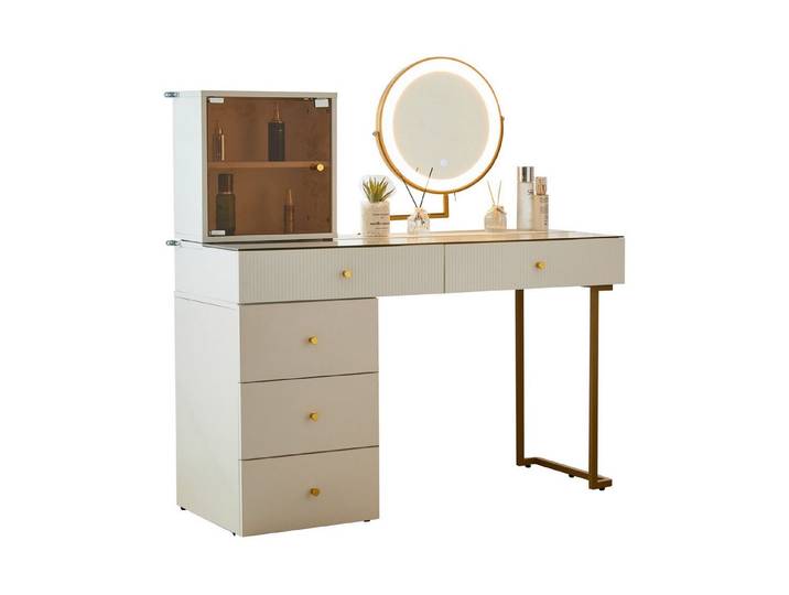 Odikalo Schminktisch Schminktisch-Set Spiegel Schrank weiß 120x45x115cm(ohne Hocker)
