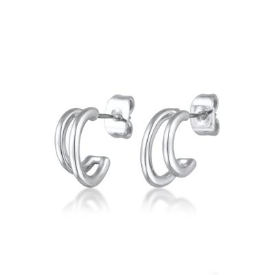 Paar Ohrstecker ELLI "Ohrringe Halbcreolen Zweireihig Ohrstecker Goldfarben" Gr. 13, silber, Ohrringe, Damen, 13, Messing