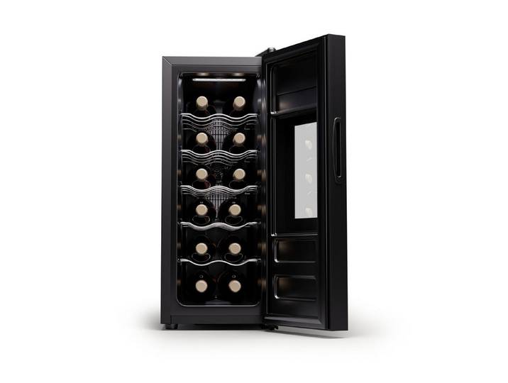 Klarstein Weinkühlschrank Silent Vino 12 Uno Slim, für 12 Standardflaschen á 0,75l,Wein Flaschenkühlschrank Weintemperierschrank Weinschrank Kühlschrank