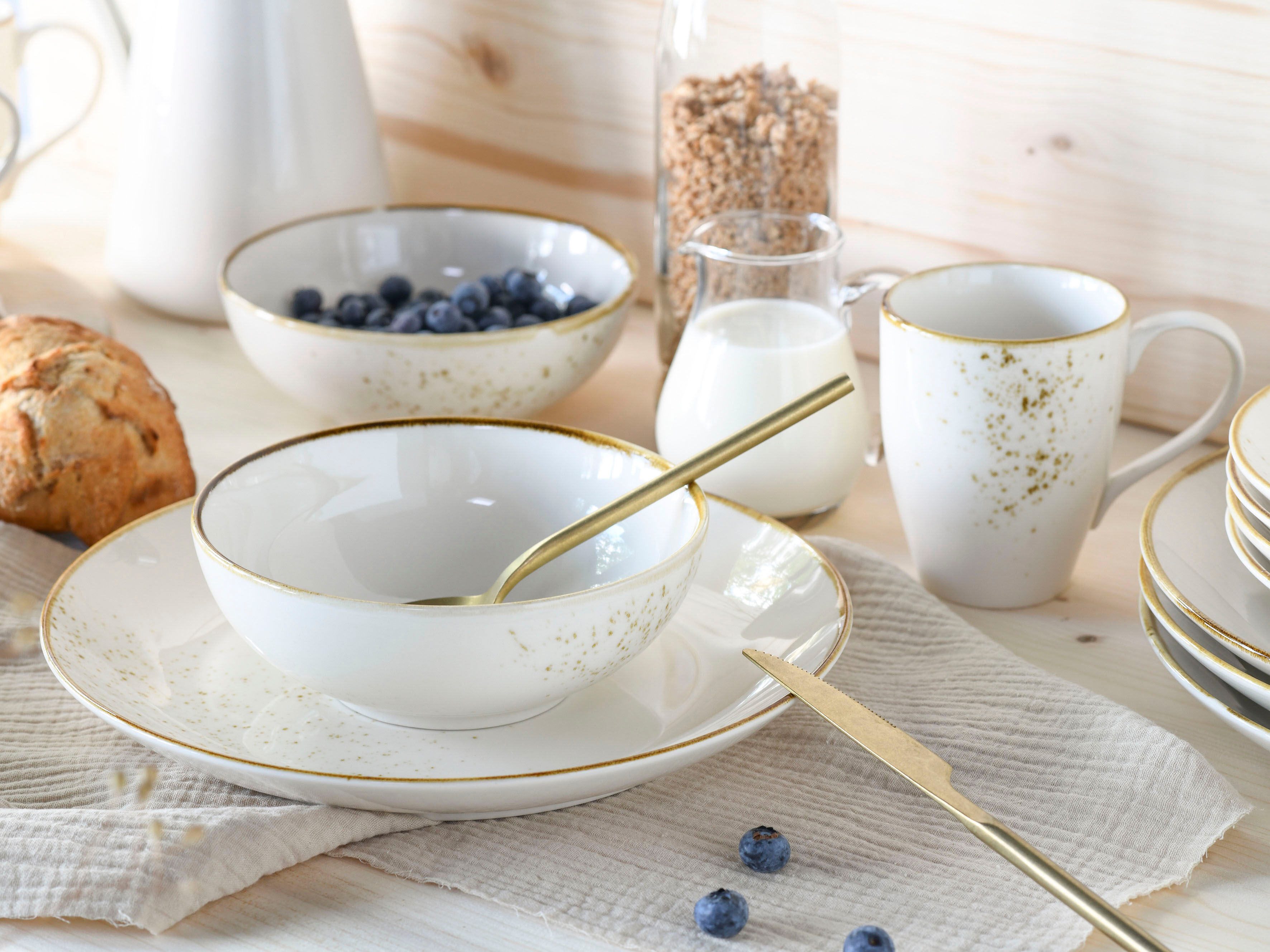 Kombiservice CREATABLE "Nature Collection", beige, 16 Stk., Steinzeug, Geschirr-Sets, Kombiservice, Reaktivglasur, jedes Stück ein Unikat