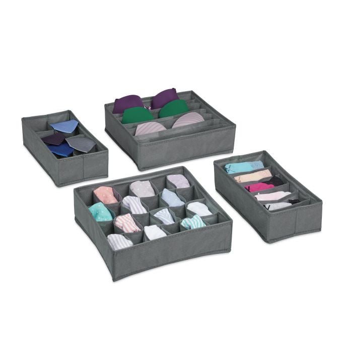 Relaxdays 4-delige lade organizer kledingkast set, lichtgrijs