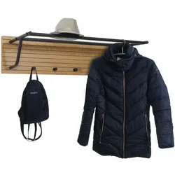 Wandgarderobe MCW-N78, 2 Kleiderstangen 4 Haken, skandinavischer Stil Metall Holz Melamin MVG 20x80x27cm ~ natur