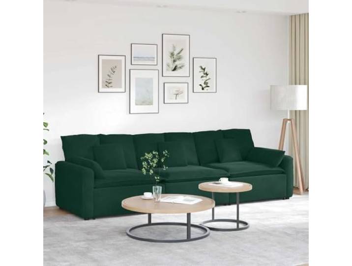 Modulares Sofa mit Kissen Dunkelgrün, 3-teilig, Samtstoff mit Metallrahmen Samtstoff, Metallrahmen, Holzarmlehnen, Textilene-Sitzflächen, 3 Module, flexible Anordnung