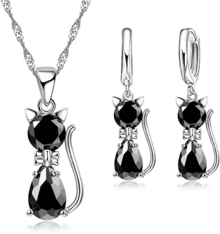 Inspire Essentials LunaSpark Cat Charm Jewelry Set black