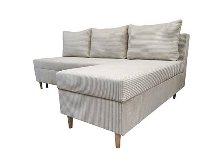 DMSM Scandik Mini Bonell DL Ecksofa mit Schlaffunktion, Cord POSO, Beige, 200x150x92 cm, Ausziehbar, Stauraum, Skandinavischer Stil, Rechts